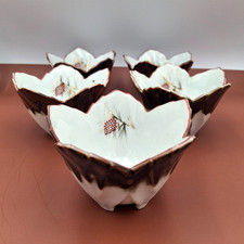 VTG Japanese Mukozuke Footed Bowls Scalloped Pinecone Mino Ware Style Set of 5 picture