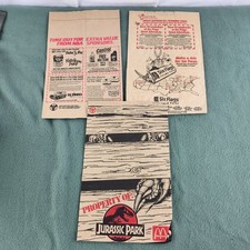 3x McDonald's 1994 Paper Take Out Bag Vintage Jurassic Park Six Flags picture