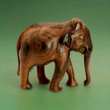 Vtg Hand Carved Hard Wood African Elephant Figurine picture