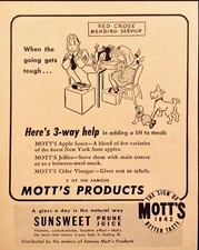 1943 Mott's Apple Sauce Jellies Vinegar Adding Lift To Meals Vintage Print Ad picture