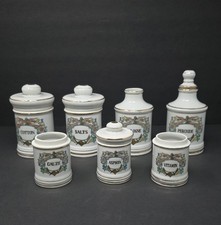 Vintage Porcelain Apothecary Medicine Jar Set Salts Cologne Gauze Perioxide picture