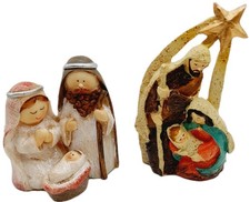 Vintage Porcelain and Bisque Holy Family & 1 Nativity Scene Tea Light Set Of 2 picture