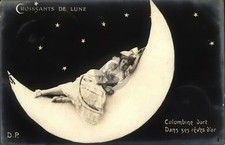 Glamour Woman Sleeping on Crescent Paper Moon 1903 RPPC Photo Postcard COPY picture
