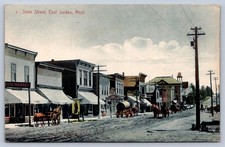 K61/ East Jordan Michigan Postcard c1910 State Street Wagon Stores 523 picture