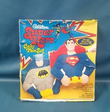 VTG 1981 Wilton Batman Superman Super Heroes Cake Pan Set In Box W/ Faces picture
