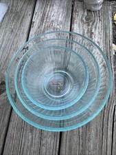 VTG Set of 3 Pyrex Clear Ribbed Glass Nesting Mix Bowl 7401-S 7402-S 7403-S picture