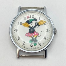 Vintage Minnie Mouse Watch 32mm FOR PARTS REPAIR Silver Tone Manual Wind Up picture