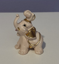 Rare Vtg Porcelain Pink Iridescent Elephant Figurine Gold Ears & Trim Dumbo 3.5