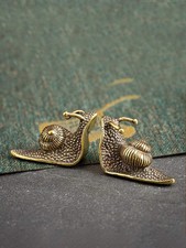 2pc Vintage Brass Snail Figurine Antique Animal Statue Home Desk Decor picture