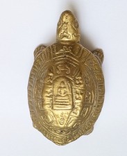 Thai Buddhist Phaya Tao Turtle Amulet with Sacred Inscriptions Brass 3.3 inches picture
