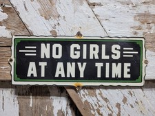 VINTAGE NO GIRLS PORCELAIN SIGN RARE OLD BROTHEL ART DECO DOOR PLAQUE BAR LOUNGE picture