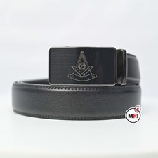 Masonic Past Master Black Leather Ratchet Belt and Buckle Fits up to 48