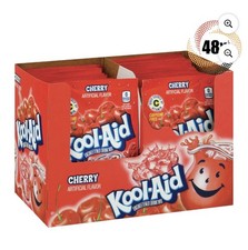 Full Box 48x Packets Kool-Aid Cherry Flavor Soft Drink Mix | Caffeine Free | picture