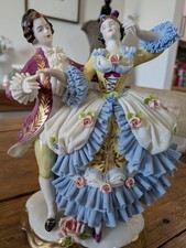Antique German Porcelain Volkstedt Figural Dresden Lace Detail Figurine picture