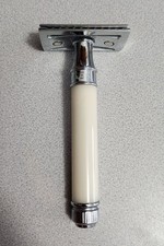 Vintage Edwin Jagger Safety Razor w/ Ivory Style Handle – Chrome Metal Head DE87 picture