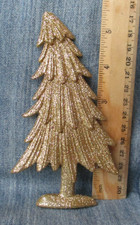 GOLDEN GLITTER PINE TREE FIGURE Vintage Christmas Decoration ORN94 picture