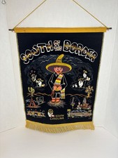 Vintage South of the Border Painted Black Felt Hanging Souvenir, 1970s? picture