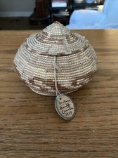 Vintage Native American Indian Covered Coil Basket 4.5”D 1929 Bauff Canada Banff picture