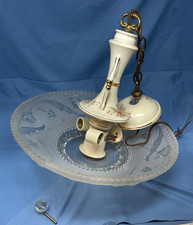 Complete Vintage Harmony Porcelain 3-light Chandelier Ceiling Fixture 16” Shade picture