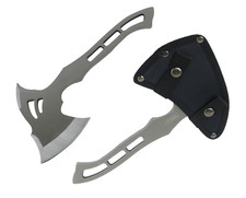 DEFENDER SOLID STAINLESS Skeleton Handle Hatchet Axe w/ Sharp Head & Sheath picture
