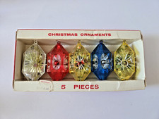 Vintage Jewelbrite Diorama Christmas Ornaments Boxed Set 5 Hexagon Plastic MCM picture