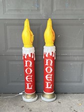 RARE Pair Of 2 NOEL Candle Lighted Blow Molds Large Flames picture