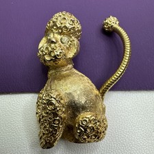 Adorable Poodle Vintage Gold Tone Rhinestone Eyes Moveable Table picture