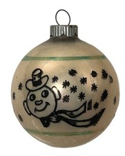 HTF Vintage Shiny Brite Stenciled Frosty Snowman White Green Stripe Ornament USA picture