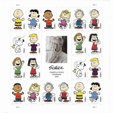 USPS PANE OF 20 FIRST CLASS LETTER STAMPS CHARLES SCHULZ CHARLIE BROWN 82¢ picture