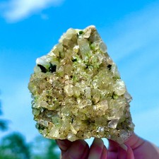 266G Rare Natural Clear Crystal with Epidote Garden Quartz Cluster Specimen picture