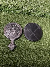 Victorian Ladies Pocketbook Purse Silver Hand Mirror with Black Satin Cover picture