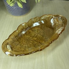 Vtg Indiana Glass Company Marigold Oval Carnival Glass Lily Pons Relish Pickle picture