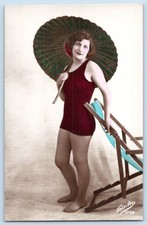 1910-20's RPPC ITALY BEACH BATHING BEAUTY HAND-COLORED FOTO ARS POSTCARD #1 picture