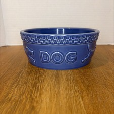 Longaberger Mulligan Ceramic Dog Pet Bowl Blue 7.5” USA Pottery Retired picture