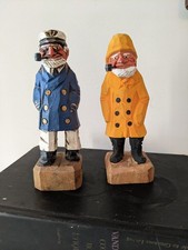 Vintage Hand Carved Wood Sailor Figurines, Nautical Folk 