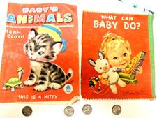 (2) scarce 1957 Child  Cloth Books -What can Baby do ? & BABY's ANIMALS picture
