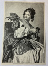 1885 magazine engraving ~ WHAT DOES POLLY WANT? ~ Woman With Her Parrot picture