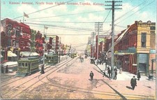 Lithograph Topeka KS Downtown Street Scene Streetcars early 1900s picture