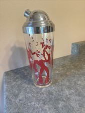 Vtg 1960s MCM Cocktail Shaker Red & White Clown Motif 10.5