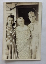 Vintage Photo Soldier in Uniform Pretty Woman Polka Dot Dress Elderly Woman picture