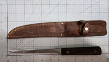 Rare Vintage Queen Steel #72 Fishing Fillet Knife Wood Handle USA Leather Sheath picture