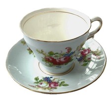 Salisbury England Teacup & Saucer Set Bone China Floral White Gold Trim Vintage picture