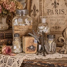 Inspired French Styling Vignette Antique Vintage Buttons Apothecary Collection picture