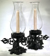 VTG Robert Emig Weathervane Cast Iron Hurricane Glass Candle Holders (2) Gothic picture