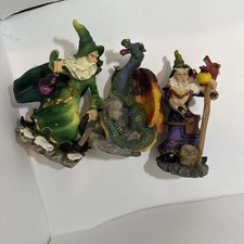 Lot Yardworks Originals 2 Wizard Figurines, 1 Dragon Magical Whimsical 6