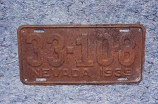 1939 Nevada PASSENGER License Plate # 33 - 108 picture