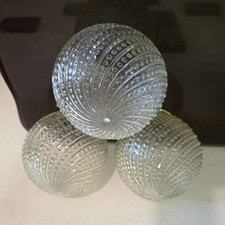Vintage Clear Glass Hobnail Swirl Ball Light Globe Shade Set of 3 Mid Century Mo picture