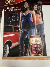 Oe800 Girls Pinup Old English Beer Bottle Wall Sign Metal Bar Tin Tacker  Vtg picture