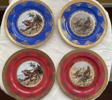 Vtg Bull Elk/Moose & Pheasants Decorative Plate Bavaria Germany Gold Trim 10.5 