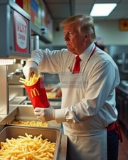 PRESIDENT DONALD TRUMP WORKING AT McDONALDS FAST FOOD WORKER 8X10 AI PHOTO picture